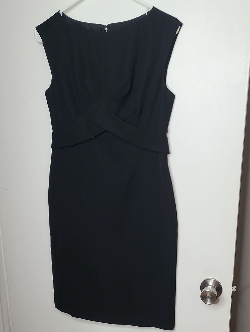 Ann Taylor Black Midi Sheath Dress with Cross-Waist Detail
